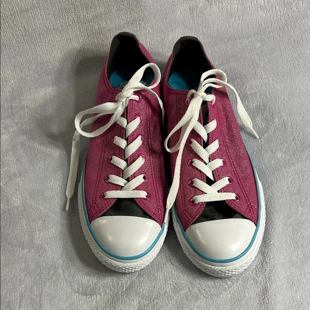 Converse All Star Kids Pink Glitter Sneakers With Double Tongue Size 6 Junior